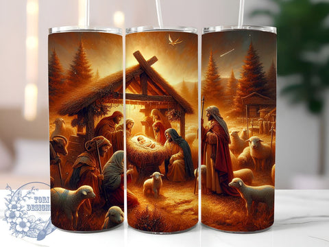 Christmas Nativity 20oz Skinny Tumbler PNG, Nativity Scene Tumbler Sublimation Wrap, Straight & Tapered Tumbler Wrap, Instant Digital Download Sublimation ToriDesigns 