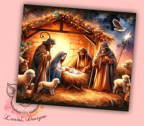 Christmas Nativity Scene 20 oz Skinny Tumbler Sublimation Design, Straight & Tapered Tumbler Png, Christmas Tumbler Png, Digital Download PNG Sublimation Lara' s Designs 