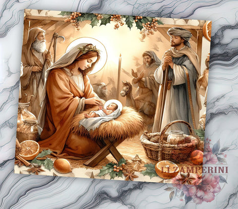 Christmas Nativity Scene 20oz Tumbler Wrap PNG, Christmas Tumbler PNG Sublimation Design, Straight & Tapered Tumbler Wrap, Instant Digital Download Sublimation Li Zamperini 