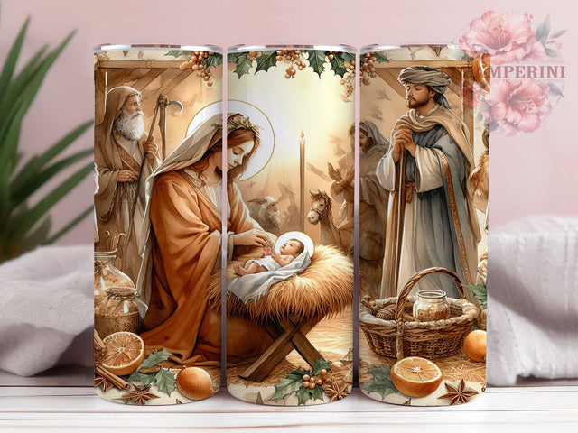 Christmas Nativity Scene 20oz Tumbler Wrap PNG, Christmas Tumbler PNG Sublimation Design, Straight & Tapered Tumbler Wrap, Instant Digital Download Sublimation Li Zamperini 