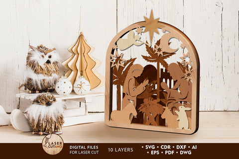 Christmas Nativity Scene Laser Cut Files, Wood Cut Template SVG LaserCutano 