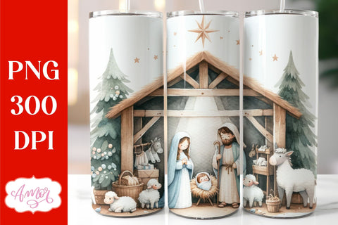 Christmas nativity tumbler wrap PNG for sublimation Sublimation Amorclipart 