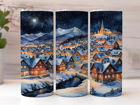 Christmas Night 20oz Tumbler Png, Straight & Tapered Tumbler Png, Winter City Tumbler Png, Digital Download PNG Sublimation Lara' s Designs 
