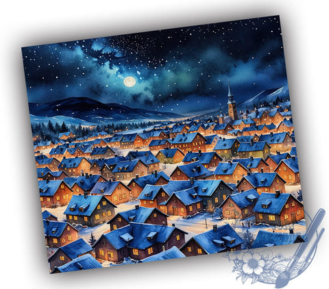 Christmas Night Town 20oz Skinny Tumbler, Stars Snowy Village Tumbler Png, Straight & Tapered Tumbler Wrap, Instant Digital Download Sublimation ToriDesigns 