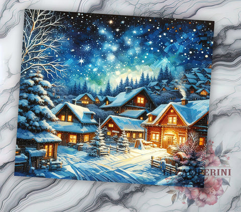 Christmas Night Town 20oz Tumbler Wrap PNG, Winter City Tumbler Png, Straight & Tapered Tumbler Wrap, Instant Digital Download Sublimation Li Zamperini 