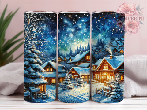 Christmas Night Town 20oz Tumbler Wrap PNG, Winter City Tumbler Png, Straight & Tapered Tumbler Wrap, Instant Digital Download Sublimation Li Zamperini 