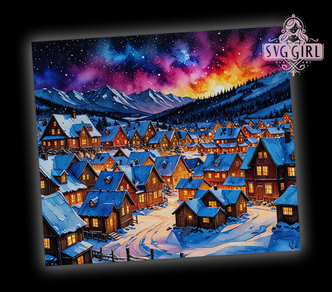 Christmas Night Town 20oz Tumbler Wrap Sublimation Design, Straight Tapered Tumbler Wrap, Stars Snowy Village Tumbler Png, Instant Digital Download Sublimation SvggirlplusArt 
