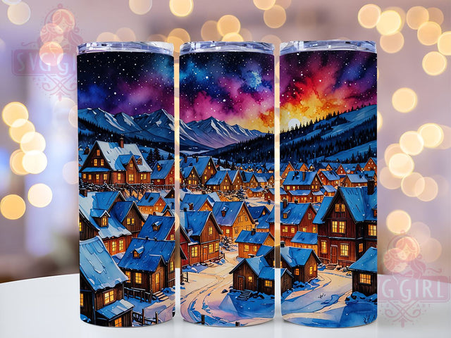 Christmas Night Town 20oz Tumbler Wrap Sublimation Design, Straight Tapered Tumbler Wrap, Stars Snowy Village Tumbler Png, Instant Digital Download Sublimation SvggirlplusArt 