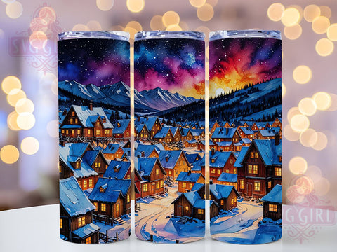 Christmas Night Town 20oz Tumbler Wrap Sublimation Design, Straight Tapered Tumbler Wrap, Stars Snowy Village Tumbler Png, Instant Digital Download Sublimation SvggirlplusArt 