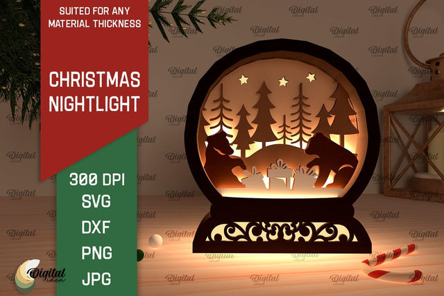 Christmas Nightlight Laser Cut Design. Christmas Decor SVG SVG Evgenyia Guschina 