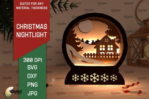 Christmas Nightlight Laser Cut Design. Christmas Decor SVG SVG Evgenyia Guschina 