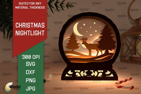 Christmas Nightlight Laser Cut Design. Christmas Decor SVG SVG Evgenyia Guschina 