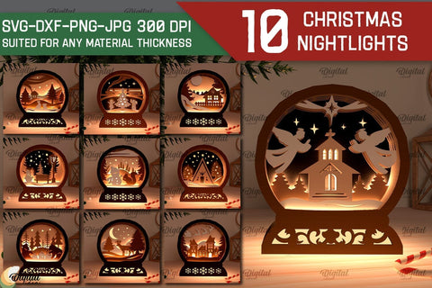 Christmas Nightlights Laser Cut Bundle. Christmas Decor SVG SVG Evgenyia Guschina 