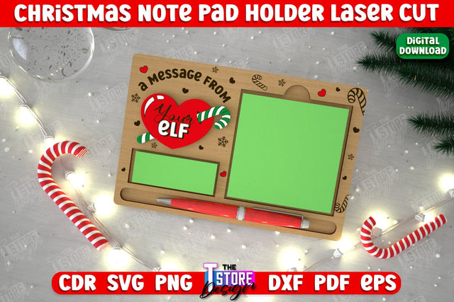Christmas Note Pad Holder | Notes | Sticky Note Holder | Christmas Décor | CNC File SVG The T Store Design 