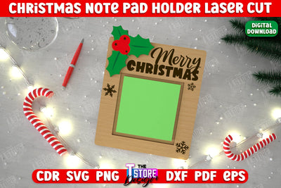 Christmas Note Pad Holder | Notes | Sticky Note Holder | Christmas Décor | CNC File SVG The T Store Design 
