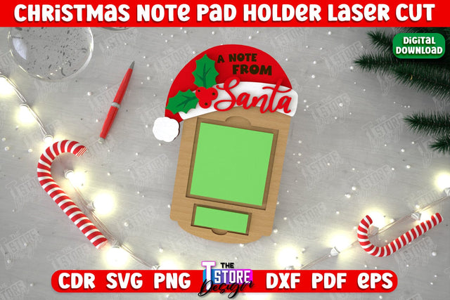 Christmas Note Pad Holder | Notes | Sticky Note Holder | Christmas Décor | CNC File SVG The T Store Design 