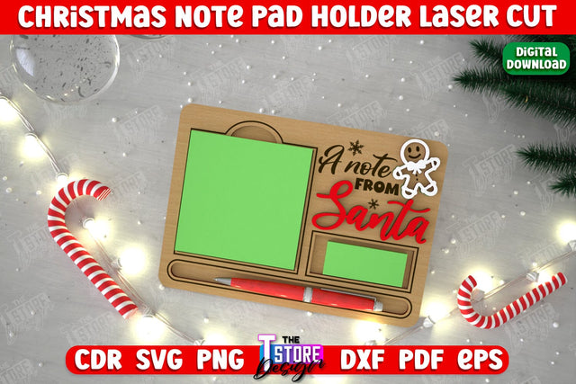 Christmas Note Pad Holder | Notes | Sticky Note Holder | Christmas Décor | CNC File SVG The T Store Design 