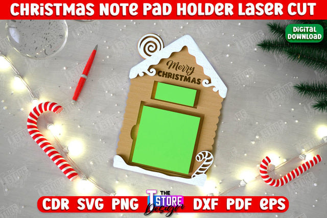 Christmas Note Pad Holder | Notes | Sticky Note Holder | Christmas Décor | CNC File SVG The T Store Design 