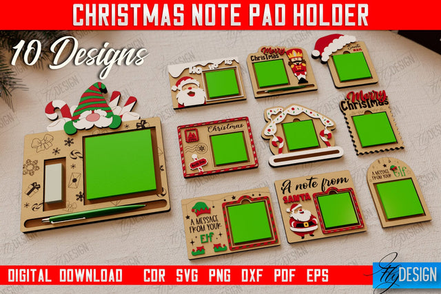 Christmas Note Pad Holders Bundle | Notes | Sticky Note Holder | Christmas Décor | CNC Files SVG Fly Design 
