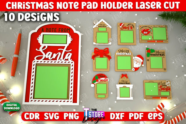 Christmas Note Pad Holders Bundle | Notes | Sticky Note Holder | Christmas Décor | CNC Files SVG The T Store Design 