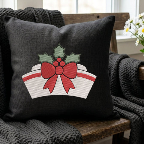 Christmas Nurse Cap Embroidery Design – Holly Berry Bow Nursing Hat Holiday Machine Embroidery File Embroidery/Applique DESIGNS PatternFeed8 