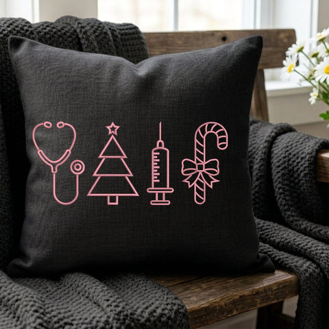 Christmas Nurse Embroidery Design – Pink Stethoscope Christmas Tree Syringe Candy Cane Medical Machine Embroidery File Embroidery/Applique DESIGNS PatternFeed8 