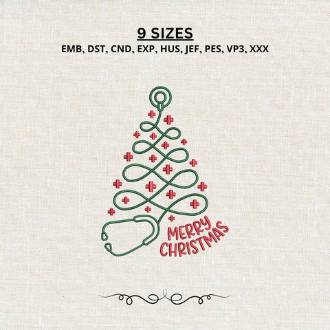 Christmas Nurse Embroidery Design – Stethoscope Christmas Tree Merry Christmas Medical Machine Embroidery File Embroidery/Applique DESIGNS PatternFeed8 