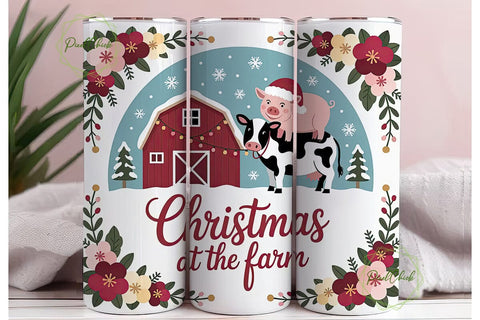 Christmas on the Farm 20oz Tumbler Wrap Sublimation PixelChick 