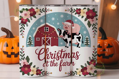 Christmas on the Farm 20oz Tumbler Wrap Sublimation PixelChick 