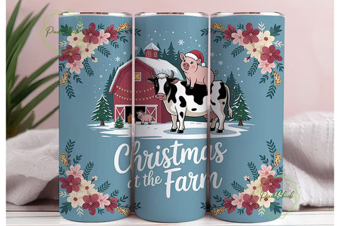 Christmas on the Farm 20oz Tumbler Wrap Sublimation PixelChick 