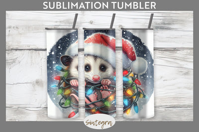 Christmas Opossum Entangled in Lights Tumbler Sublimation 20 oz Skinny Sublimation Sintegra 