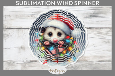 Christmas Opossum Entangled in Lights Wind Spinner Sublimation Sublimation Sintegra 