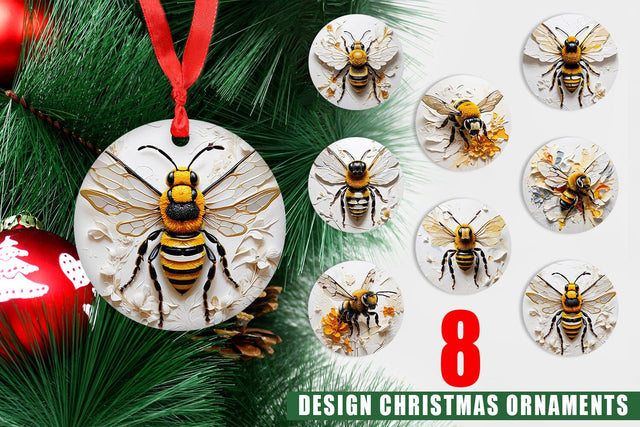 Christmas Ornament 3D Bee Painting Sublimation artnoy 
