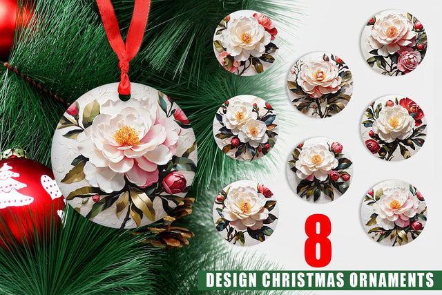 Christmas Ornament 3D Camellia Flower Sublimation artnoy 