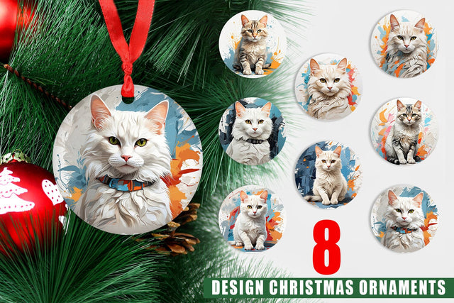 Christmas Ornament 3D Cat Painting Sublimation artnoy 