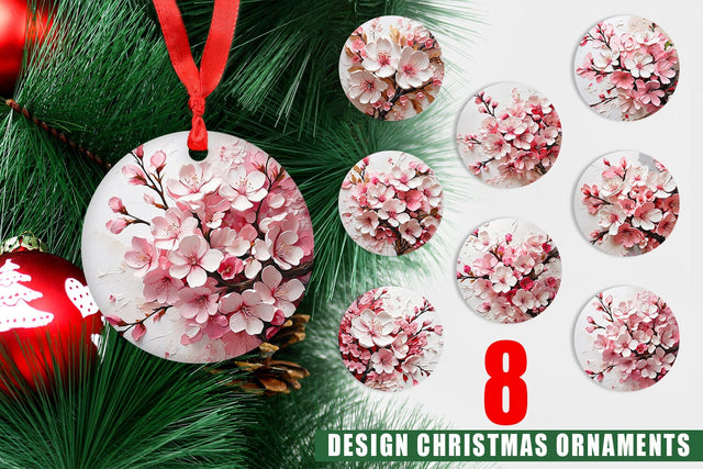 Christmas Ornament 3D Cherry Blossom Sublimation artnoy 