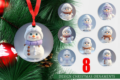 Christmas Ornament 3D Cute Snowman Christmas Sublimation artnoy 