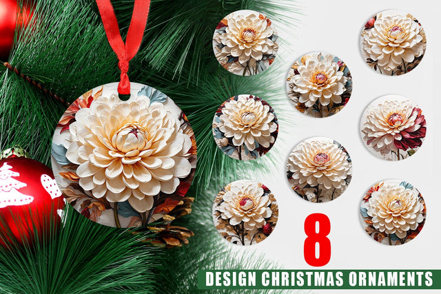Christmas Ornament 3D Dahlia Flower Sublimation artnoy 