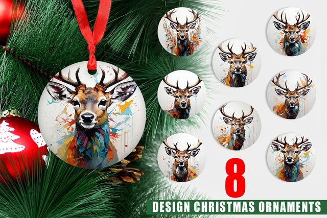 Christmas Ornament 3D Deer Painting Sublimation artnoy 