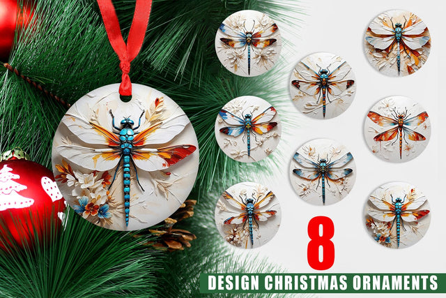 Christmas Ornament 3D Dragonfly Painting Sublimation artnoy 