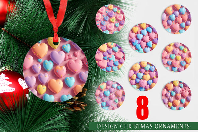 Christmas Ornament 3D Hearts Pastel Colorful Sublimation artnoy 