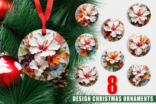 Christmas Ornament 3D Hibiscus Flower Sublimation artnoy 