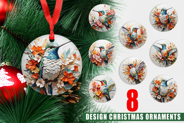 Christmas Ornament 3D Hummingbird Painting Sublimation artnoy 