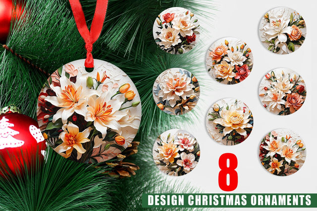 Christmas Ornament 3D Lily Flower Painting Sublimation artnoy 