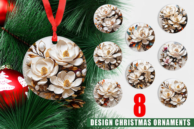 Christmas Ornament 3D Magnolia Flower Sublimation artnoy 