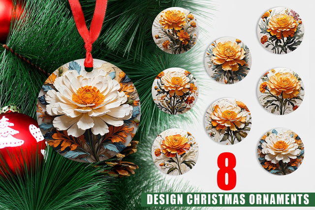 Christmas Ornament 3D Marigold Flower Sublimation artnoy 