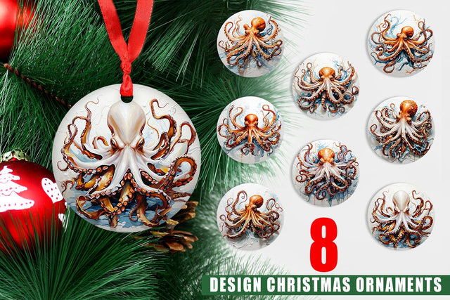 Christmas Ornament 3D Octopus Painting Sublimation artnoy 