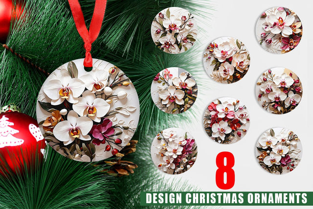 Christmas Ornament 3D Orchid Flower Sublimation artnoy 