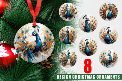 Christmas Ornament 3D Peacock Painting Sublimation artnoy 