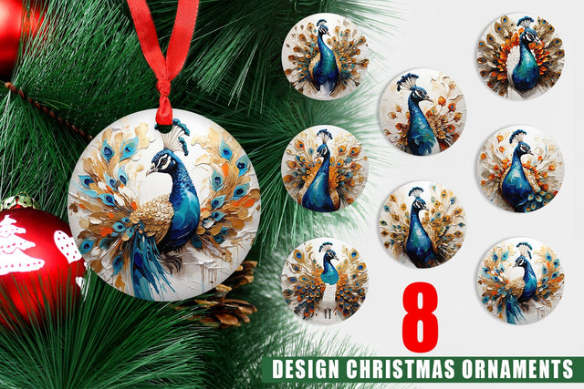 Christmas Ornament 3D Peacock Painting Sublimation artnoy 